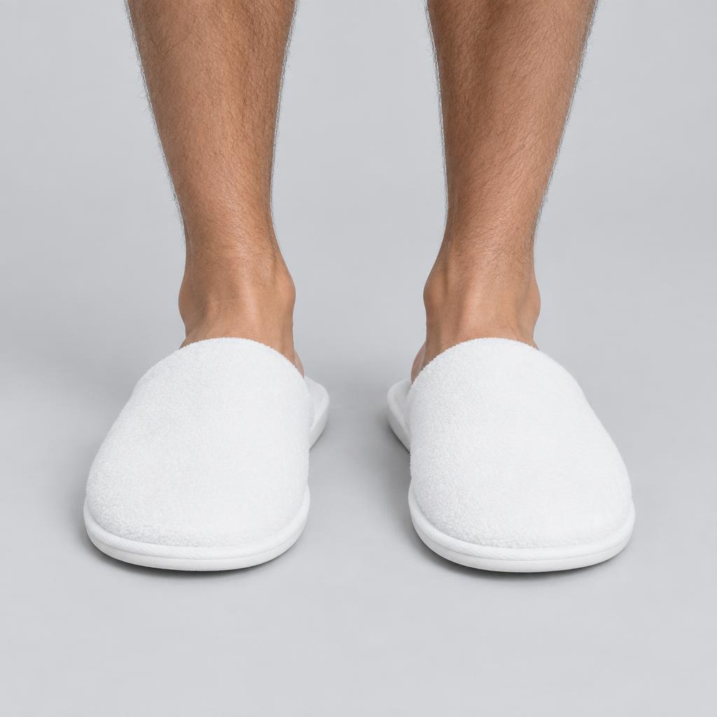 Men model wearing slippers