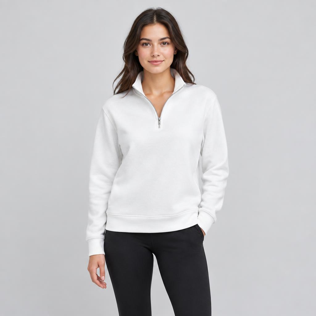 Women model wearing quarter-zip
